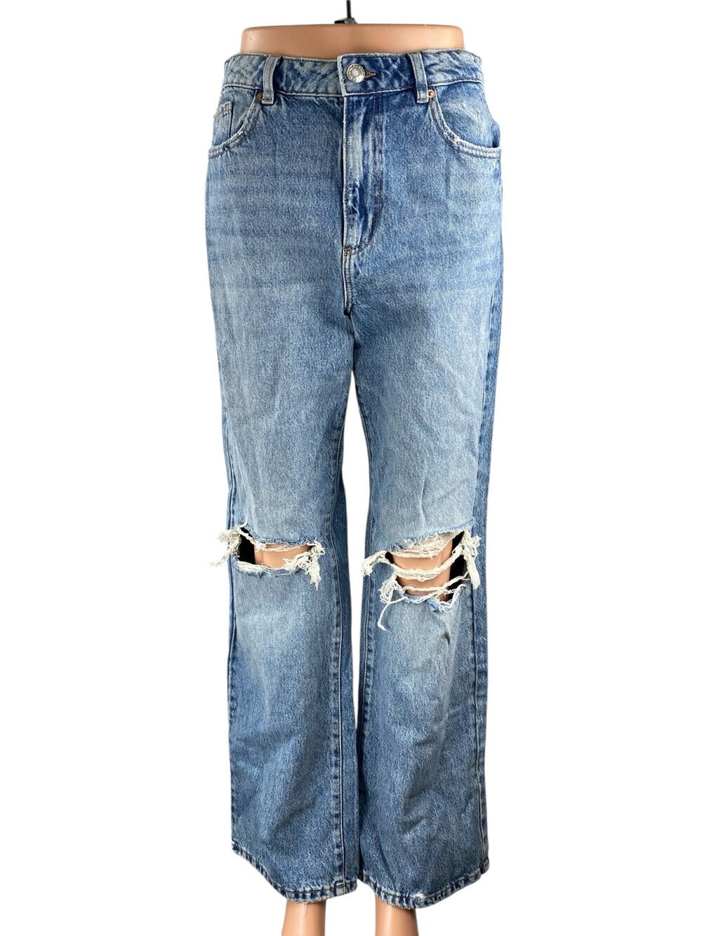 Garage Women's Blue Distressed High Waisted Wide Leg Baggy Denim Jeans Size 7
